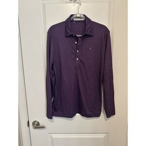 Criquet Purple Hidden Stripe Long Sleeve Polo Shirt Pima Cotton Blend M